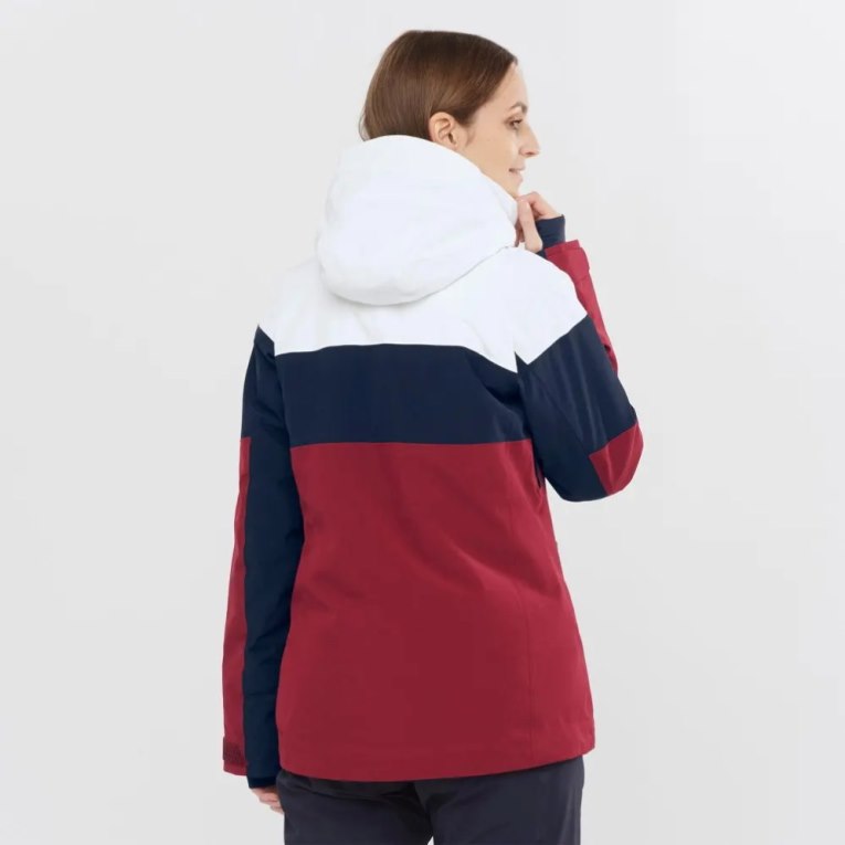 Dámské Lyžařské Bundy Salomon Slalom Insulated Hoodie Bílé Černé Červené | CZ 24MUKVL